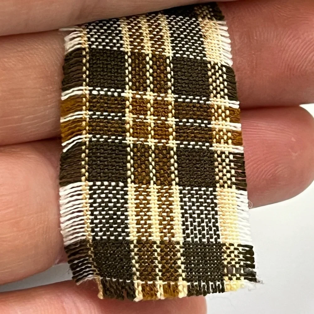 New 4 Yard Fabric Ribbon Strip 1” HOMESPUN Brown Fall Autumn Plaid Thanksgiving